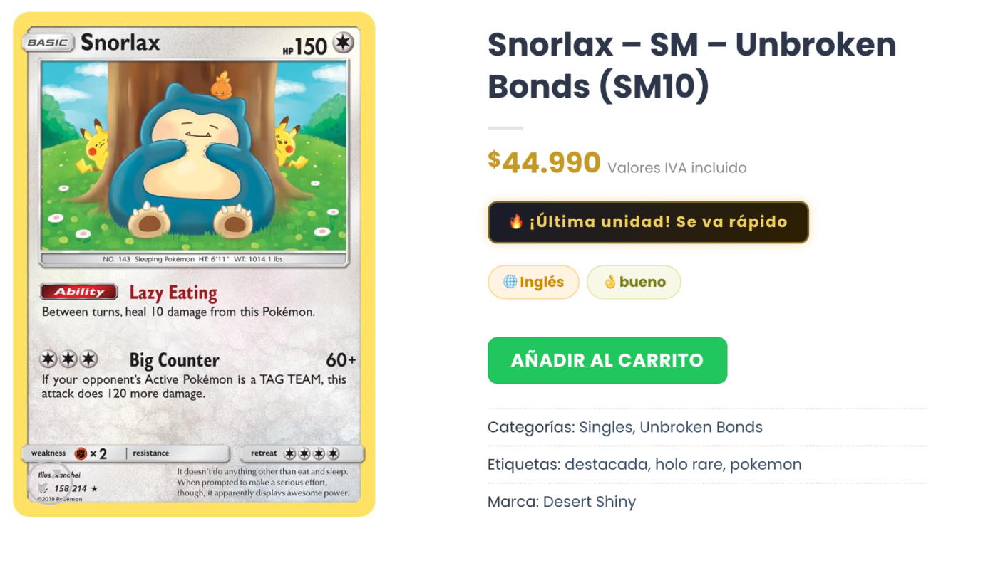 precio cartas pokemon chile 2026 tienda TCG